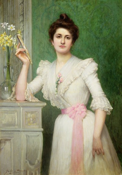 Porträt einer Dame mit einem Fächer, 1898 von Jules Charles Aviat